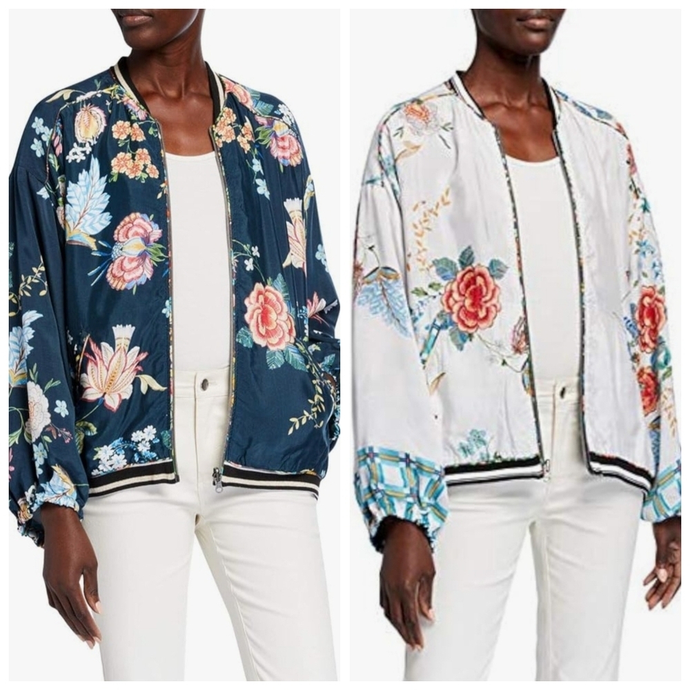 Johnny Was Reversible Floral Bomber Jacket‎ Cupra Rayon Boho Multi XS Oversized